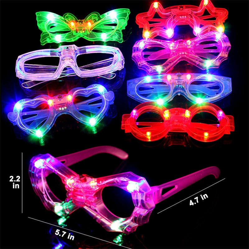 OceanWings 24 Packs LED Glasses for kids Glow in the dark Party Supplies Favor 6 LED 6 Shapes Glasses Flashing Plastic Light up Glass Toys Bulk 3 Replaceable Battery fit New Year Eve Party Supplies Holiday - Image 3